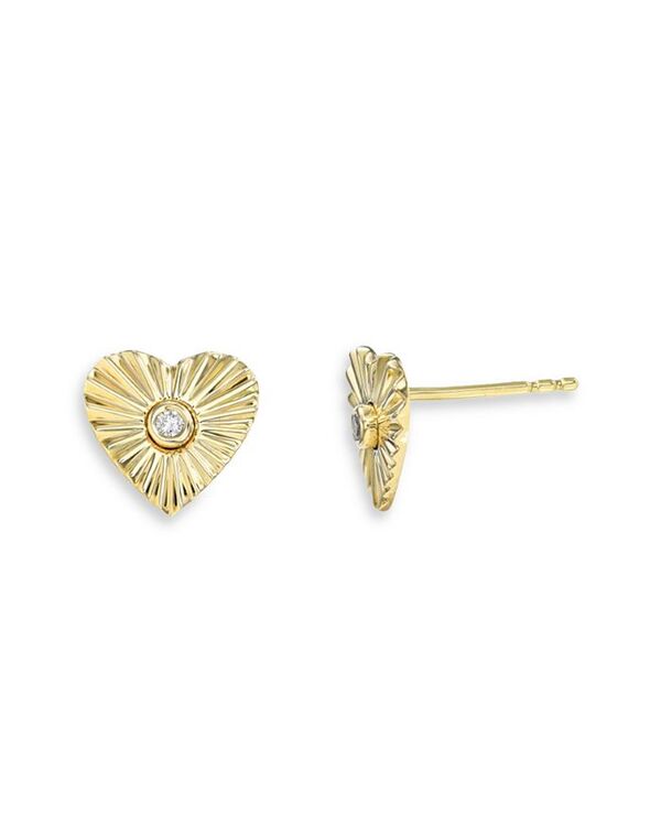 ゾエレフ レディース アクセサリー ピアス・イヤリング プリーツ Zoe Lev 14K Yellow Gold Diamond Pleated Heart Stud Earrings Gold ゴールド
