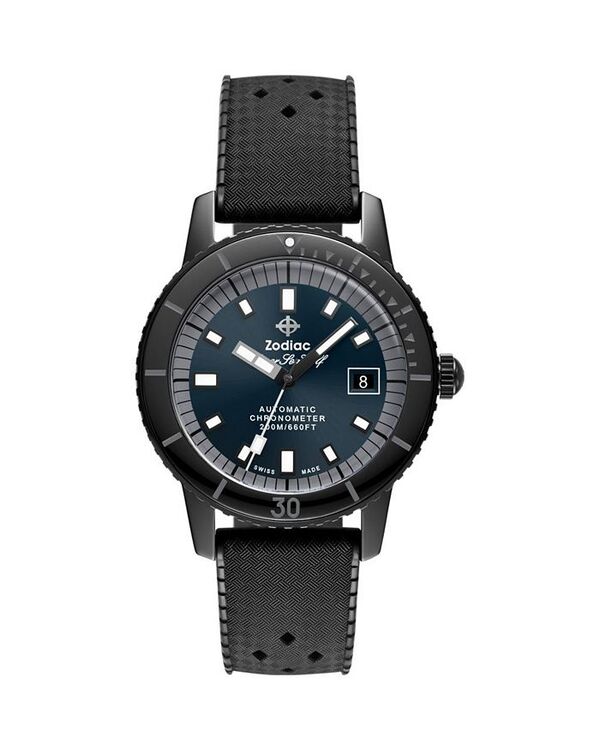 ゾディアック レディース アクセサリー 腕時計 Zodiac Ceramic Compression Diver Automatic Rubber Strap Watch 41mm Blue/Black ブラック