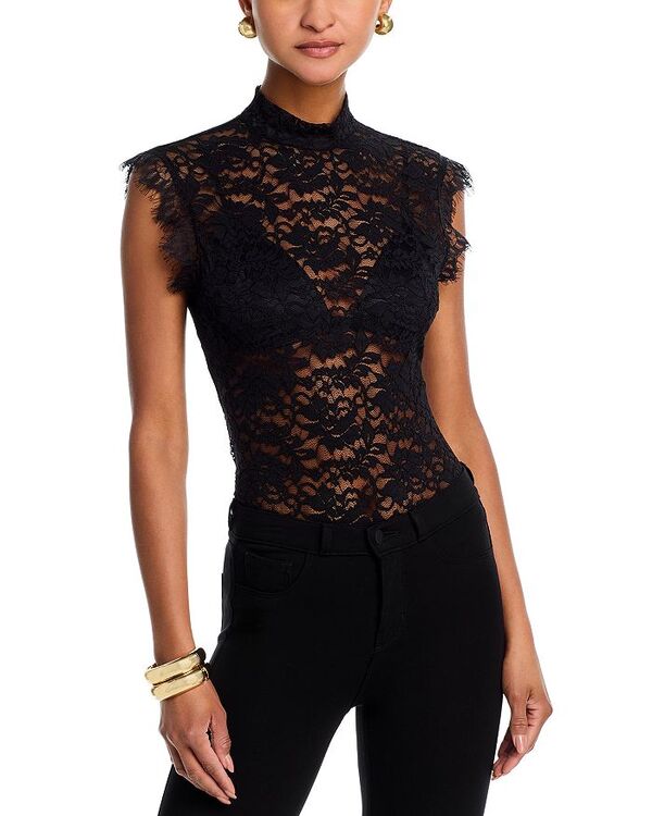 アクア レディース トップス タンクトップ モックネック レース AQUA Mock Neck Lace Tank Top - Exclusive Black ブラック｜ReVida 店