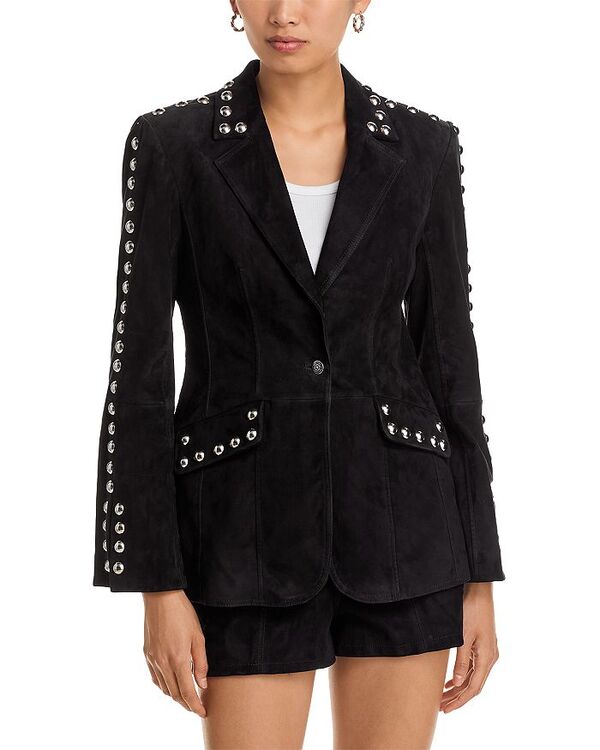 サンク セプト レディース アウター ジャケット・ブルゾン スエード ジャケット Cinq Sept Studded Suede Milly Jacket Black ブラック