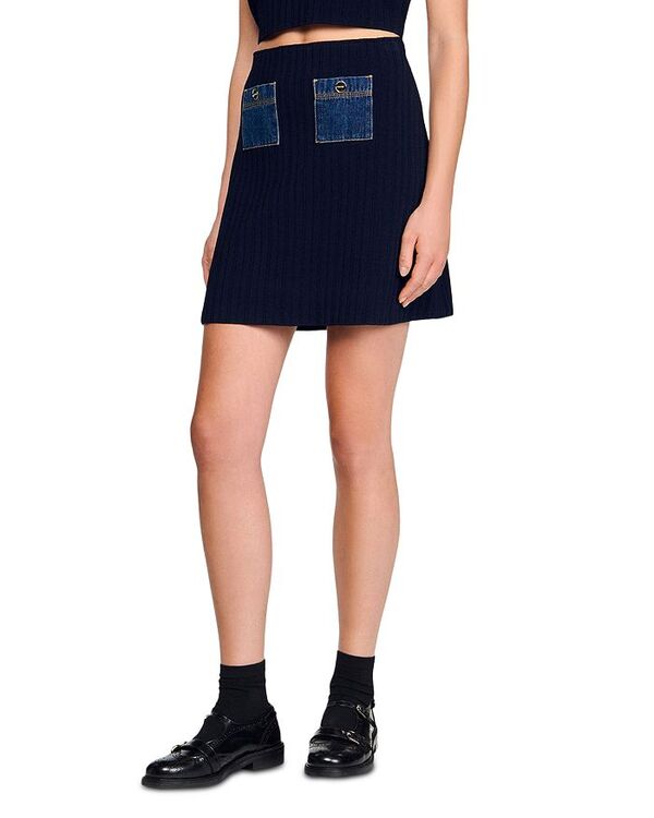 サンドロ レディース ボトムス スカート ニット Sandro Short Two Tone Knit Skirt Navy Blue ネイビー