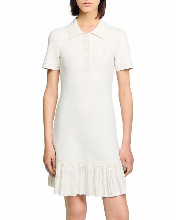 サンドロ レディース トップス ワンピース ミニワンピース ポロシャツ プリーツ ミニ Sandro Polo Collar Pleated Mini Dress Ecru エクリュ