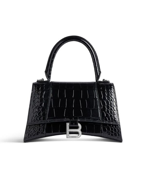 バレンシアガ レディース 御徒面子 ハンドバック Balenciaga Hourglass Handbag Crocodile Embossed Black 黒いこと