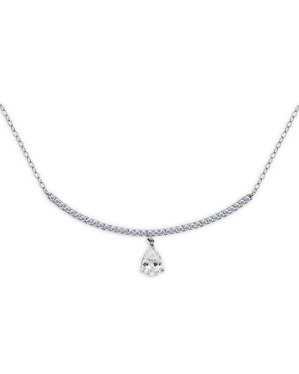 アクア レディース アクセサリー ネックレス・チョーカー・ペンダントトップ レース AQUA Pear Shape Cubic Zirconia & Pav Curved Bar Pendant Necklace in Sterling Silver 16\