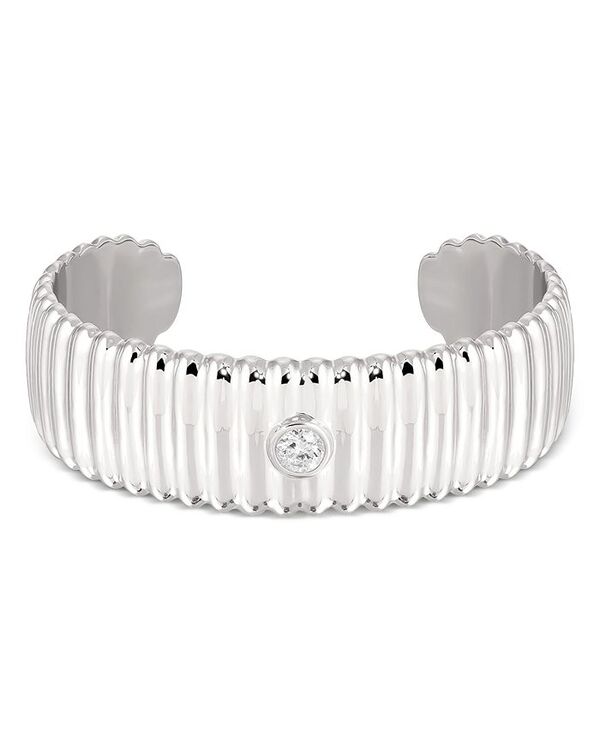 エティカ レディース アクセサリー ブレスレット・バングル・アンクレット リブ Ettika Crystal Solitaire Ribbed Cuff Bracelet Silver シルバー