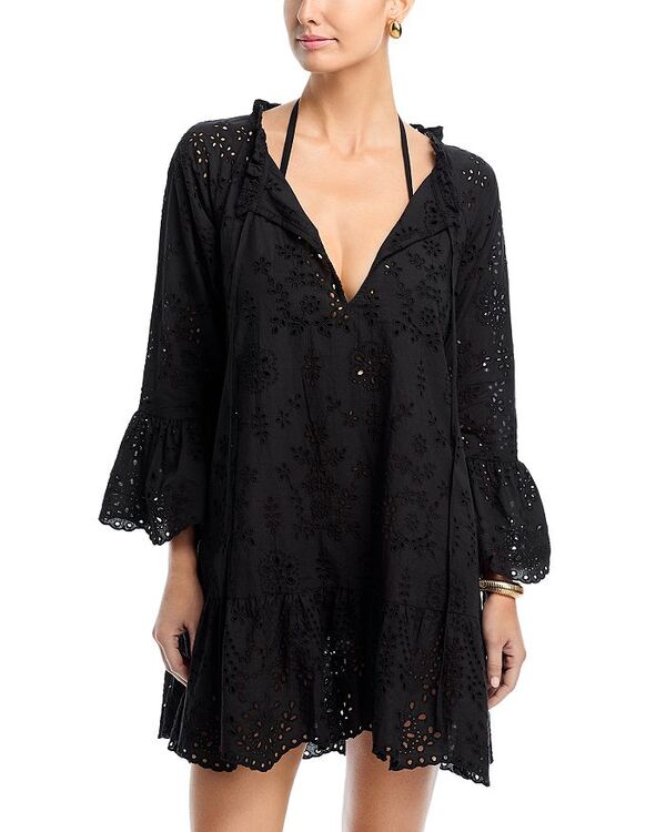 アクア レディース トップス 衣装 刺しゅう AQUA Embroidered Cover-Up Dress - Exclusive Black 黒いこと レディースファッション-ワンピース