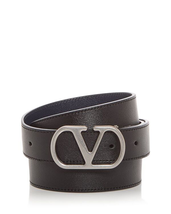 ヴァレンティノ レディース シューズ 甲板シューズ なめし革 ロゴタイプ Valentino Garavani Men\u0027s VLogo Reversible Leather Belt Black/Blue 黒いこと