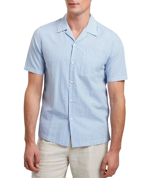 テッドベーカー メンズ トップス シャツ リラックスフィット ボタンダウン ダウン Ted Baker Ellyson Short Sleeve Seersucker Relaxed Fit Button Down Shirt Sky Blue ブルー｜ReVida 店 34,320円