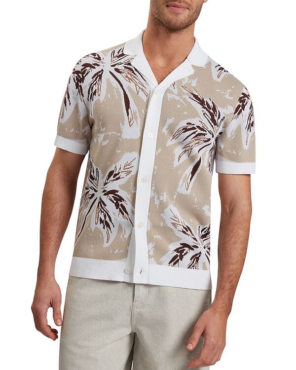 テッドベーカー メンズ トップス シャツ レギュラーフィット ボタンダウン ダウン ニット Ted Baker Kyes Short Sleeve Knitted Leaf Regular Fit Button Down Shirt Taupe トープ