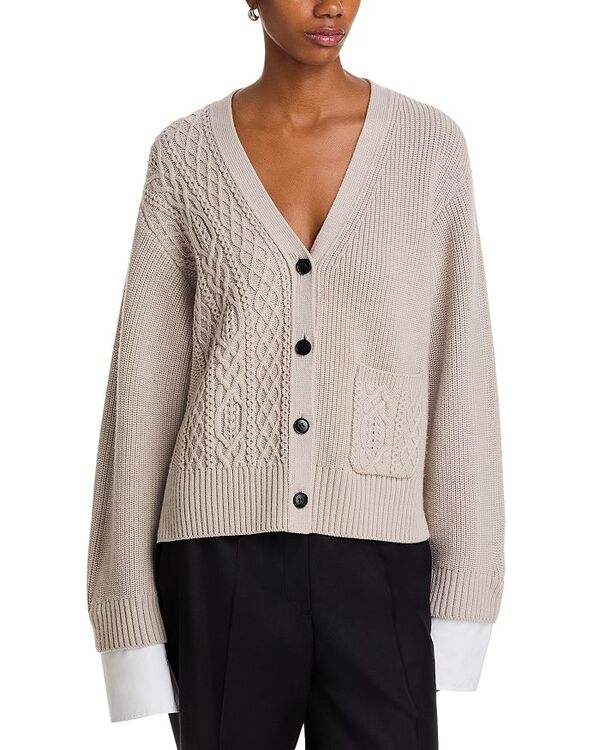 スリーワンフィリップリム レディース アウター カーディガン Vネック ニット 3.1 Phillip Lim Cable Knit V Neck Boyfriend Cardigan Oyster