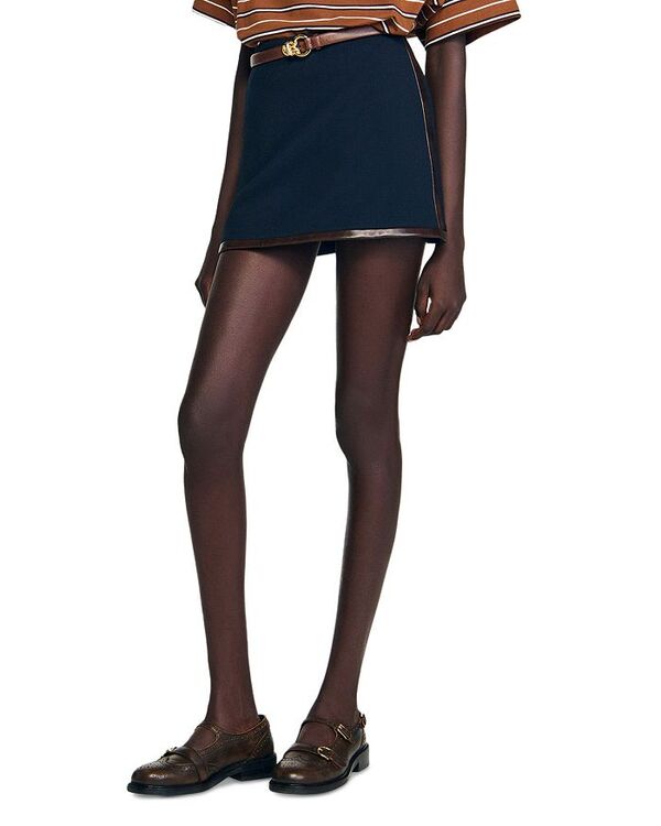 サンドロ レディース ボトムス スカート ミニ レザー Sandro Leather Trim Mini Skirt Navy Blue ネイビー