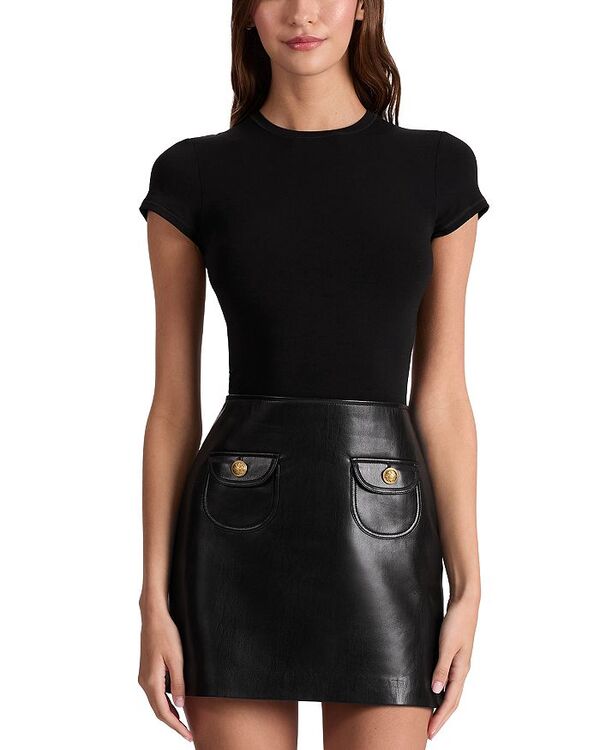 アリスアンドオリビア レディース トップス ワンピース A ライン ミニワンピース ミニ レザー フェイクレザー Alice and Olivia Sydney Faux Leather A Line Mini Dress Black ブラック|ReVida 店