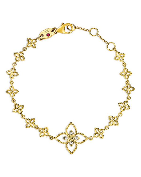 ロバートコイン レディース アクセサリー ブレスレット・バングル・アンクレット Roberto Coin 18K Yellow Gold Principessa Diamond Flower Link Bracelet Gold ゴールド