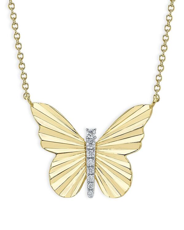 ムーン & メドウ レディース アクセサリー ネックレス・チョーカー・ペンダントトップ リブ レース Moon & Meadow 14K Yellow Gold Diamond Ribbed Butterfly Necklace 18\