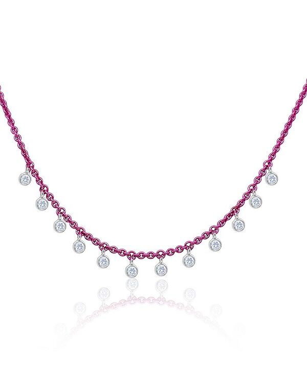 メイラティ レディース アクセサリー ネックレス・チョーカー・ペンダントトップ レース Meira T Pink Rhodium Plated Sterling Silver Diamond Dangle Beaded Necklace 16-18\