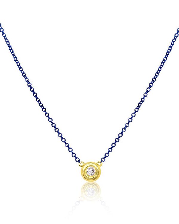 メイラティ レディース アクセサリー ネックレス・チョーカー・ペンダントトップ レース Meira T Yellow Gold Plated Silver Bezel Set Diamond Necklace on a Blue Rhodium Plated Silver Chain 16-18" Blue ブルー｜ReVida 店