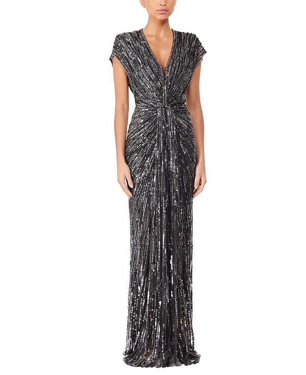 ジェニー・パッカム レディース トップス ワンピース Vネック マキシワンピース スパンコール マキシ Jenny Packham Zola Sequin-Embellished V-neck Maxi Dress Shadow Grey グレー|ReVida 店
