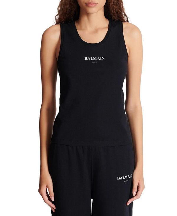 バルマン レディース トップス タンクトップ プリント Tank Top with Balmain Print Black ブラック