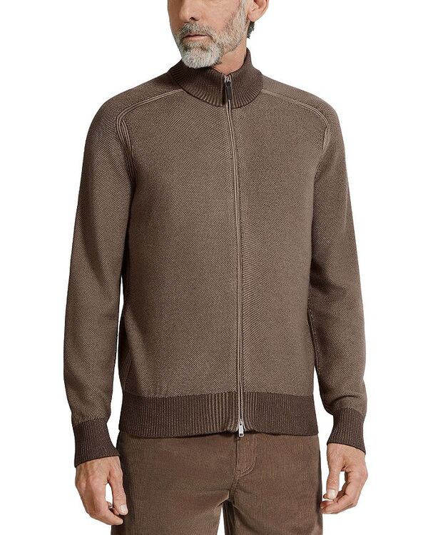 ゼニア レディース アウター ジレー 地絹 ZEGNA Casheta Cashmere \u0026 Silk Mlange Cardigan Brown/Light Taupe 赤銅色