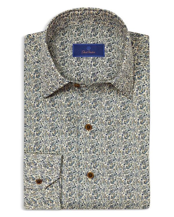 デイビッドドナヒュー レディース トップス シャツ プリント David Donahue Printed Sport Shirt Sage/ Blue ブルー|ReVida 店