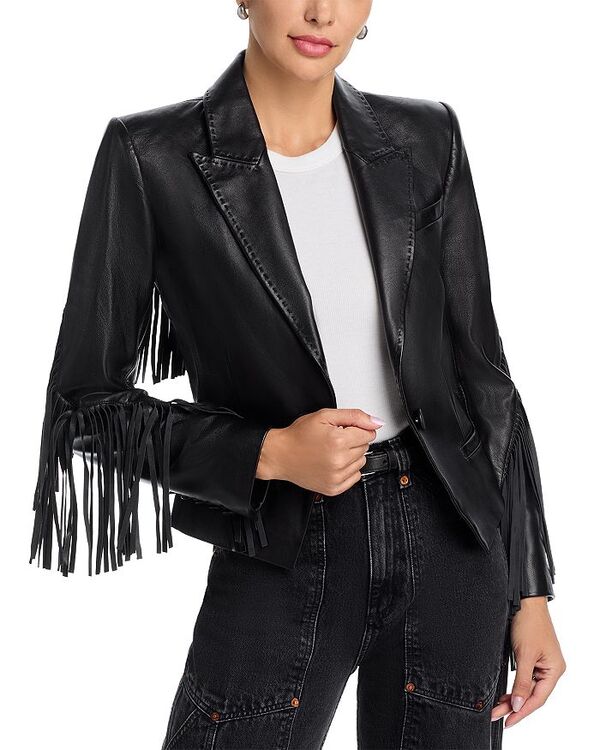 ラジャンス レディース アウター 上衣・上衣 スポーツジャケット なめし革 フリンジ L\u0027AGENCE Vashti Leather Fringe Trim Blazer Black 黒いこと