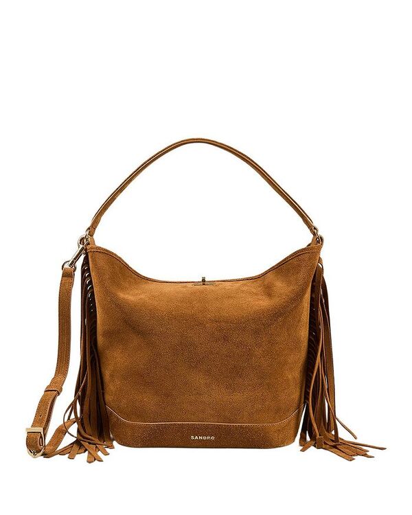 サンドロ レディース バッグ ハンドバッグ スエード フリンジ Sandro Fringed Suede Bucket Bag Camel キャメル