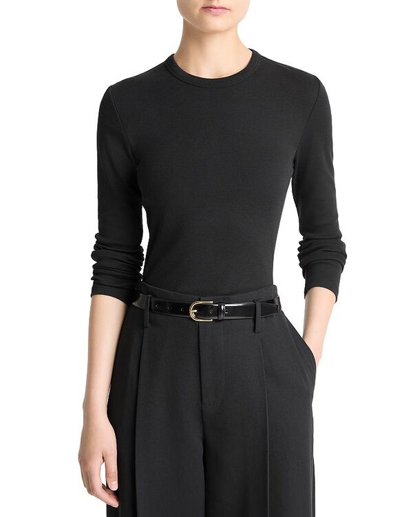 ヴィンス レディース トップス Tシャツ クルーネック Vince Essential Long Sleeve Crewneck Tee Black ブラック｜ReVida 店