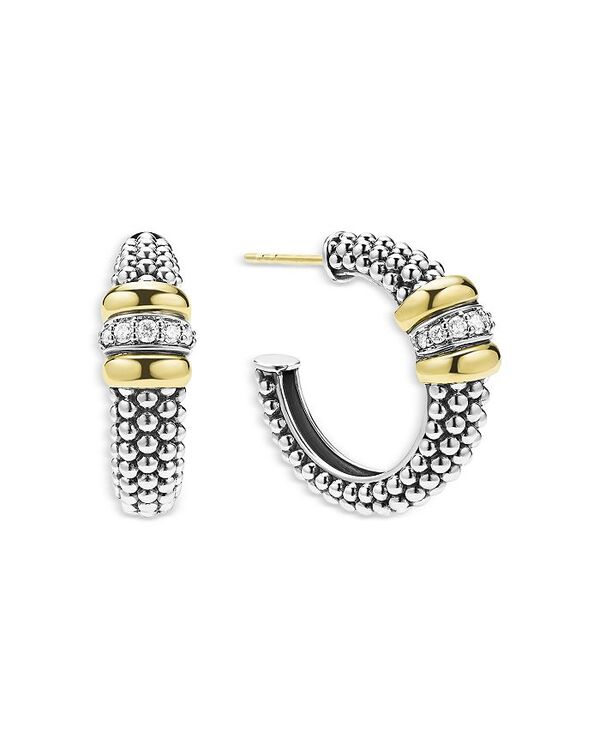 ラゴス レディース アクセサリー ピアス・イヤリング LAGOS 18K Yellow Gold & Sterling Silver Signature Caviar Diamond Beaded Hoop Earrings Silver シルバー