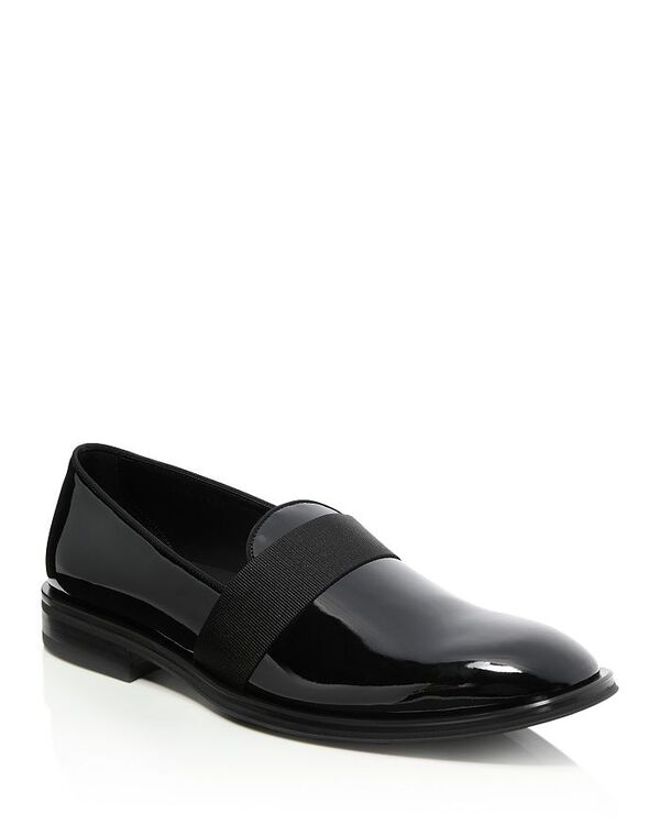 元締め レディース シューズ スリッポン・ローファー 置き目毛革 BOSS Men\u0027s Derrek Patent Smoking Loafers with Ribbon Black 黒いこと