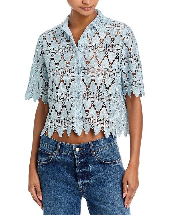 フレーム レディース トップス シャツ レース FRAME Lace Short Sleeve Shirt Sky Blue ブルー｜ReVida 店