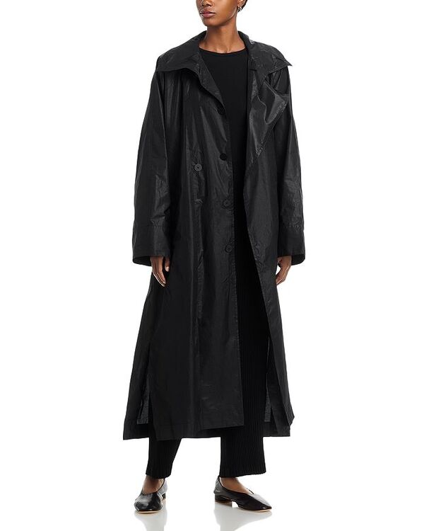 イッセイミヤケ レディース アウター 厚地の外套 プルオーバー Issey Miyake Aerial Steel Trench Coat Black 黒いこと