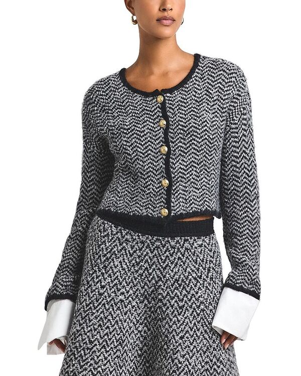 デレクラムテンクロスバイ レディース アウター ジレー Derek Lam 10 Crosby Sabine Herringbone Cardigan Black/White 白いこと
