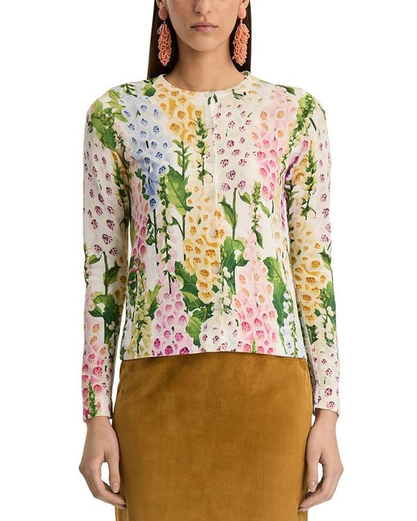 オスカー デ ラ レンタ レディース アウター ジレー 刷り上げる Oscar de la Renta Printed Foxgloves Long Sleeve Cardigan White Multi 白いこと