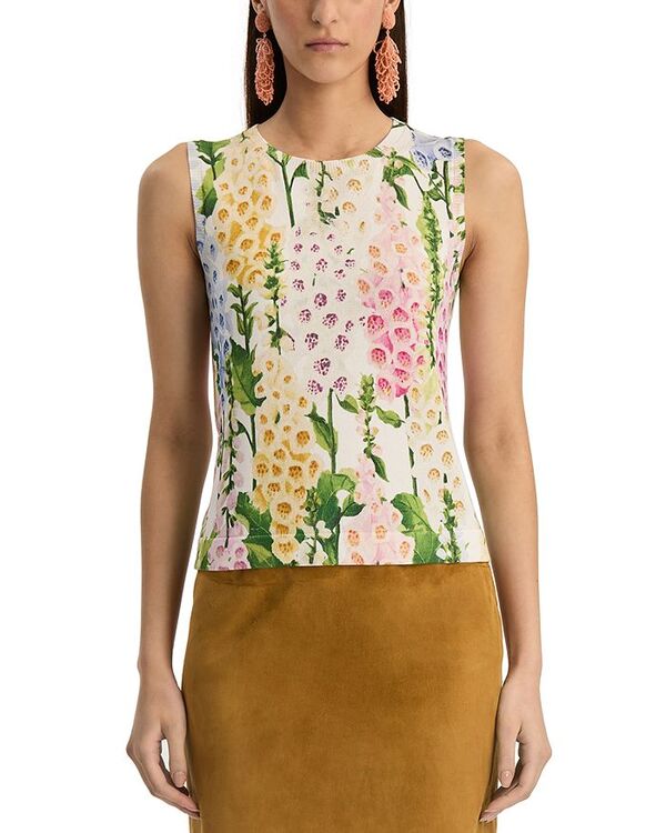 オスカー デ ラ レンタ レディース トップス 貯蔵タンクいの一番 刷り上げる 編み物 Oscar de la Renta Printed Foxgloves Knit Tank White Multi 白いこと