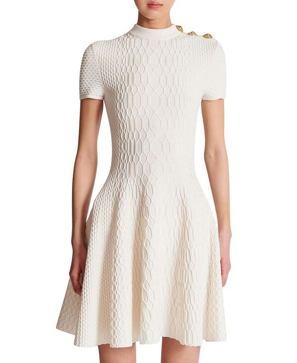 バルマン レディース トップス ワンピース ニット Balmain Flared Crocodile-Knit Dress White ホワイト|ReVida 店