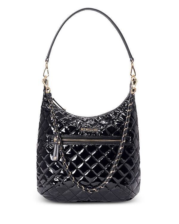エムジーウォレス レディース バッグ ハンドバッグ MZ WALLACE Crosby Sienna Hobo Bag Black Lacquer/Light Gold ブラック