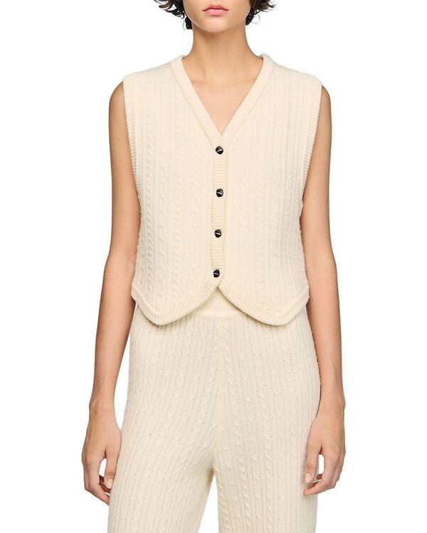 サンドロ レディース アウター ベスト ニット Sandro Valdo Cable Knit Vest Ecru エクリュ