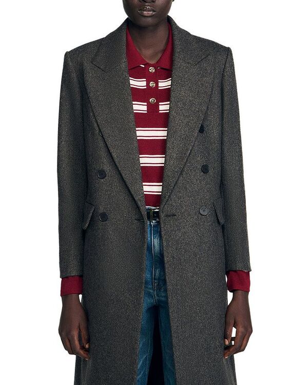 サンドロ レディース アウター コート Sandro Fitted Double Breasted Coat Dark Grey グレー