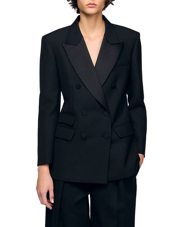 サンドロ レディース アウター ジャケット・ブルゾン サテン ブレザー Sandro Moncea Satin Lapel Blazer Black ブラック|ReVida 店