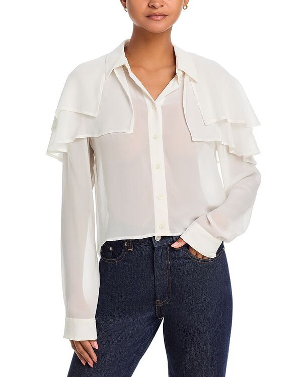 フレーム レディース トップス シャツ ケープデザイン シルク キャップ ケープ ブラウス FRAME The Silk Cape Blouse Cream クリーム|ReVida 店