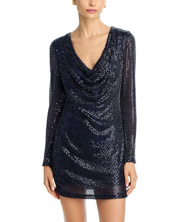 レイミー ブルック レディース トップス ワンピース ミニワンピース ミニ スパンコール Ramy Brook Leon Sequined Mini Dress Navy Beaded Mesh ネイビー