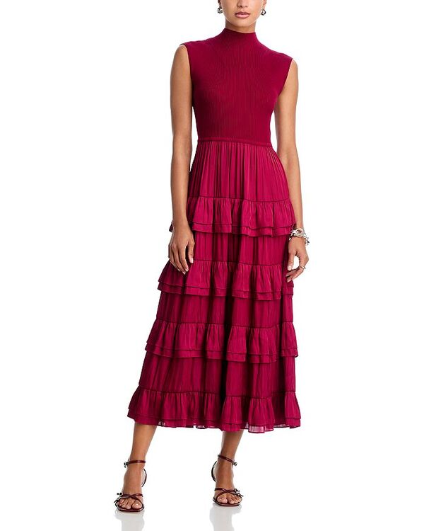 デレクラムテンクロスバイ レディース トップス ワンピース ティアード ミディワンピース ミディ ノースリーブ Derek Lam 10 Crosby Klea Sleeveless Tiered Midi Dress Carmine