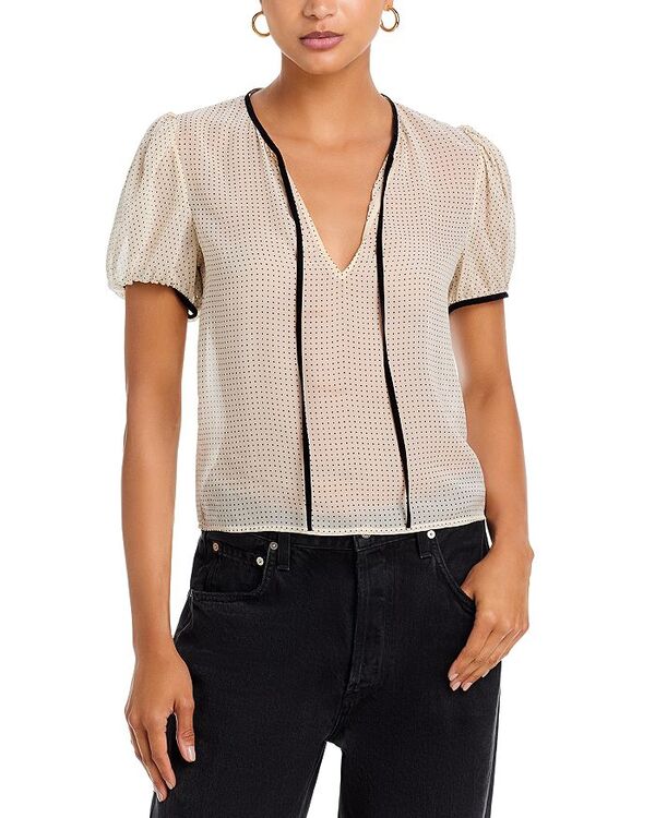フレーム レディース トップス シャツ シルク FRAME The Silk Tie Puff Sleeve Top Ecru Multi エクリュ｜ReVida 店