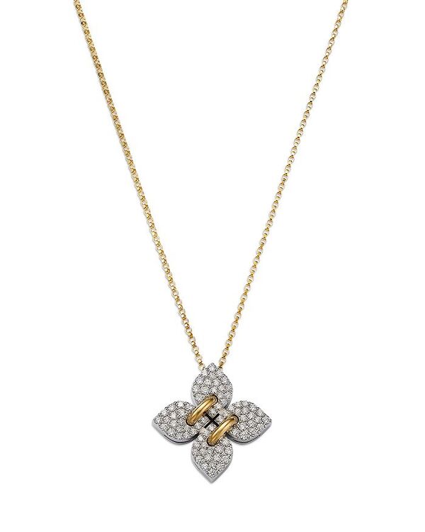 ロバートコイン レディース アクセサリー ネックレス・チョーカー・ペンダントトップ レース Roberto Coin 18K White & Yellow Gold Love in Verona Diamond Filo Pendant Necklace 16-18\