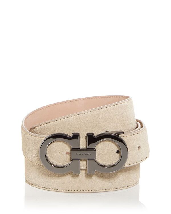 フェラガモ メンズ 付属物 三尺帯 スエードクロス FERRAGAMO Men\u0027s Double Gancini Suede Belt Stone 石ころ