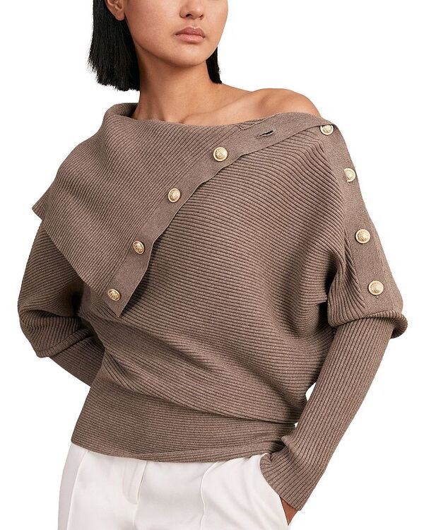 レイス レディース アウター ニット・セーター REISS Lexi Button Shawl Sweater Taupe トープ｜ReVida 店