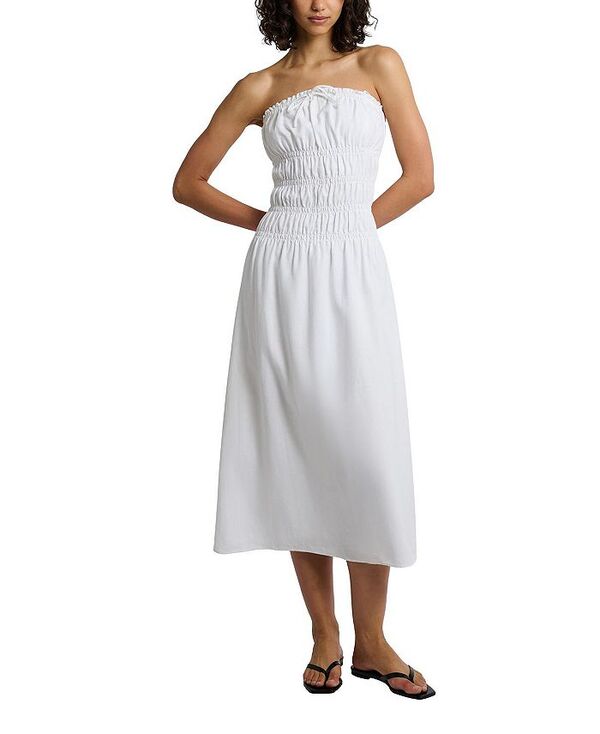 オニア レディース トップス ワンピース シャーリング リネン マキシ Oniair Linen Smocked Maxi Dress White ホワイト