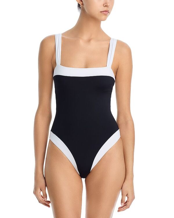 アクア レディース 水着 上下セット カラーブロック AQUA Swim Colorblocked One Piece Swimsuit - Exclusive White/Black ホワイト