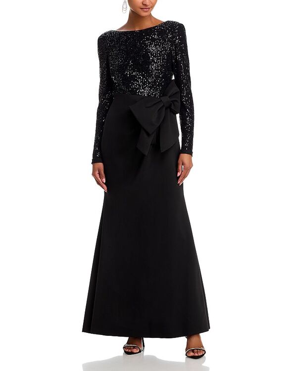 エリザジェイ レディース トップス ワンピース Eliza J Long Sleeved Boat Neck Combow Mermaid Gown Black ブラック｜ReVida 店