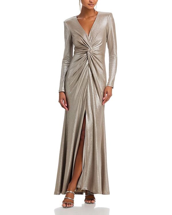 エリザジェイ レディース トップス ワンピース Vネック Eliza J Long Sleeved V Neck Twist Waist Mermaid Gown Taupe トープ